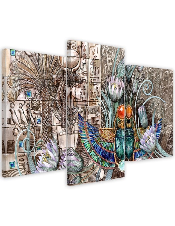Wall painting for living room - Egyptian hieroglyphs and scarab | FEEBY