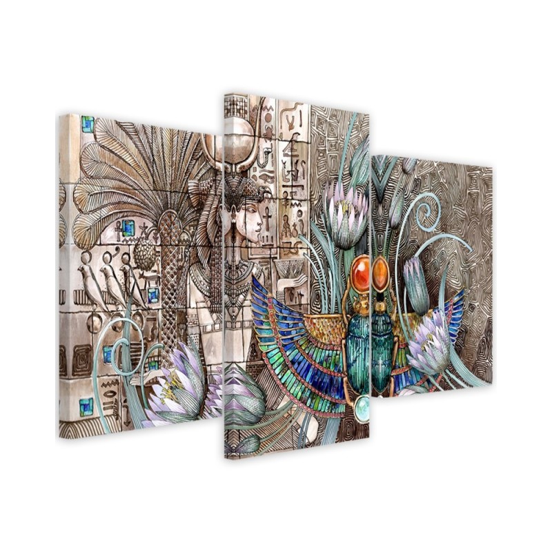 Wall painting for living room - Egyptian hieroglyphs and scarab | FEEBY