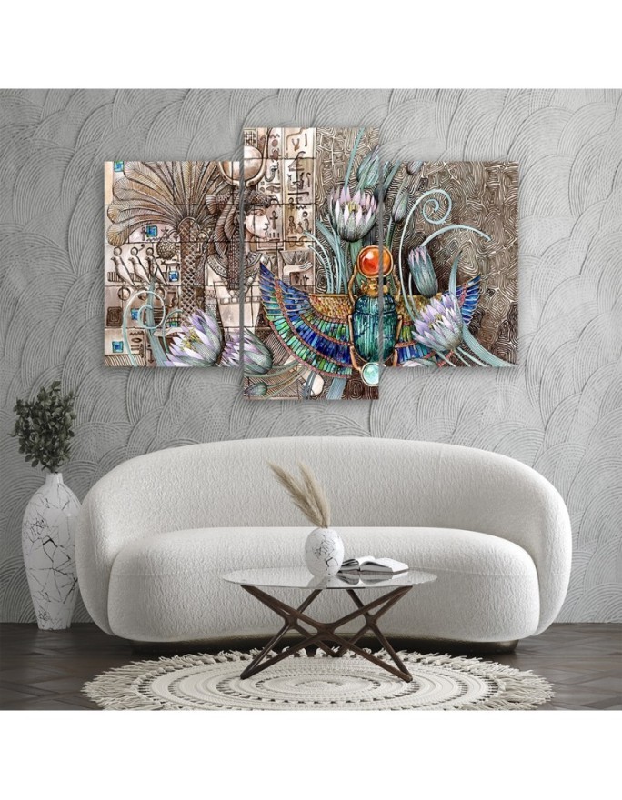 Wall painting for living room - Egyptian hieroglyphs and scarab | FEEBY