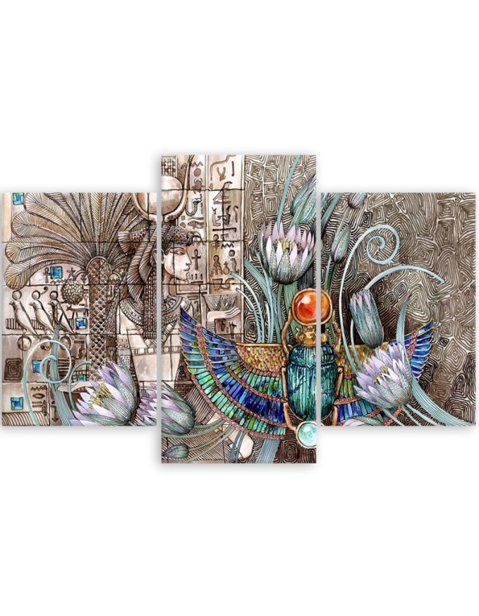 Wall painting for living room - Egyptian hieroglyphs and scarab | FEEBY