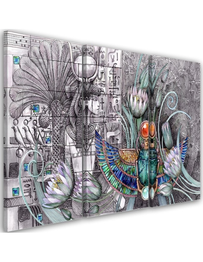 Modern painting for living room triptych - Egyptian pharaoh scarab | FEEBY