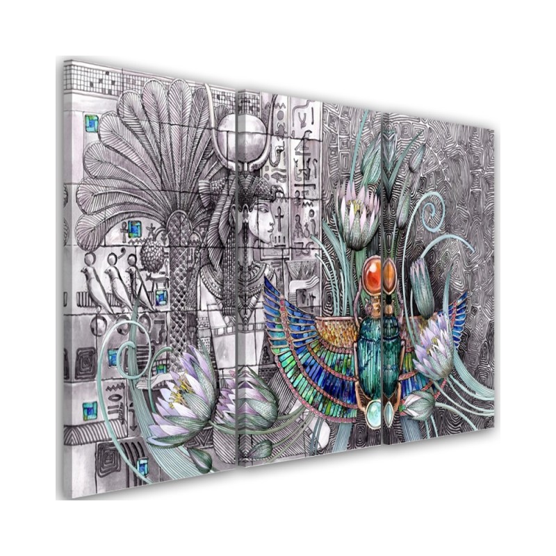 Modern painting for living room triptych - Egyptian pharaoh scarab | FEEBY