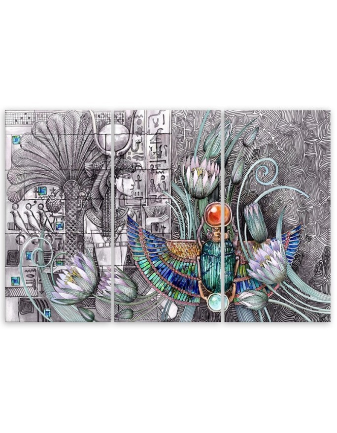 Modern painting for living room triptych - Egyptian pharaoh scarab | FEEBY