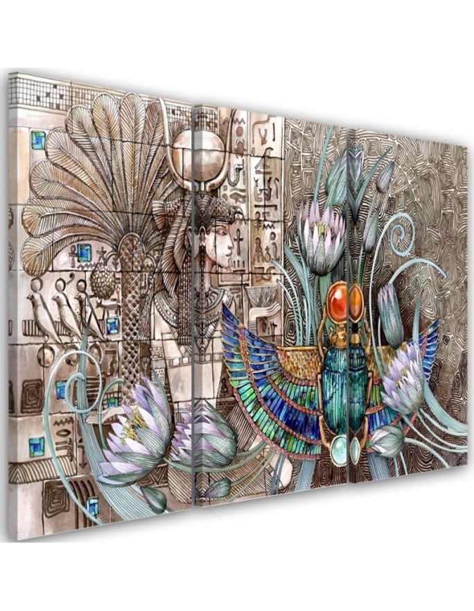Triptych Canvas painting for living room wall - Ancient Egypt pharaoh | FEEBY