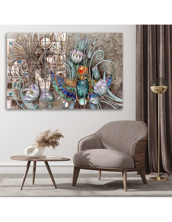 Triptych Canvas painting for living room wall - Ancient Egypt pharaoh | FEEBY