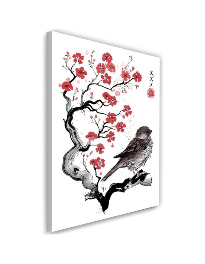 Canvas prints for girls - Bird on a branch Sumi-e Dr.Monekers | FEEBY