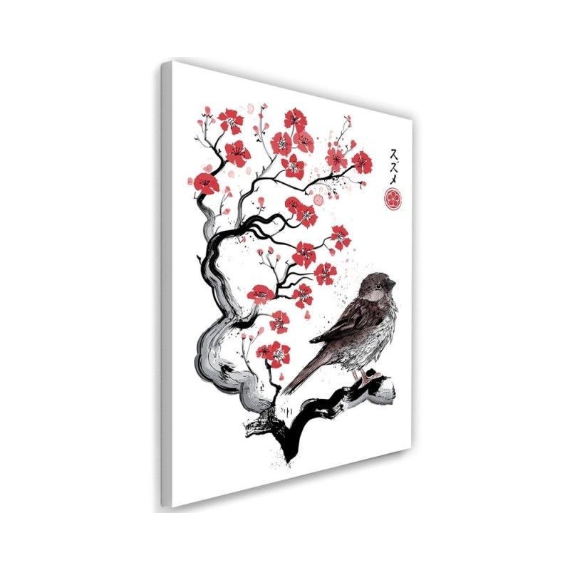 Canvas prints for girls - Bird on a branch Sumi-e Dr.Monekers | FEEBY