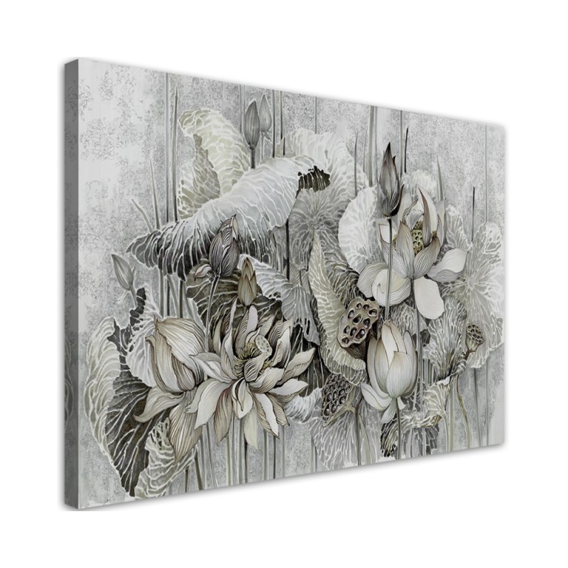 Canvas painting for living room - Beige lotus flowers | FEEBY