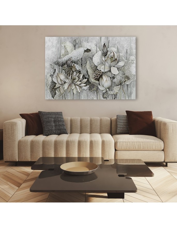 Canvas painting for living room - Beige lotus flowers | FEEBY