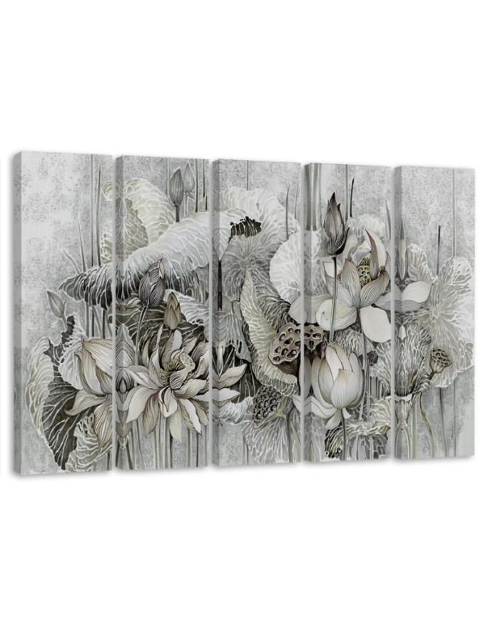 5-part painting for wall - Flowers of the sacred lotus | FEEBY