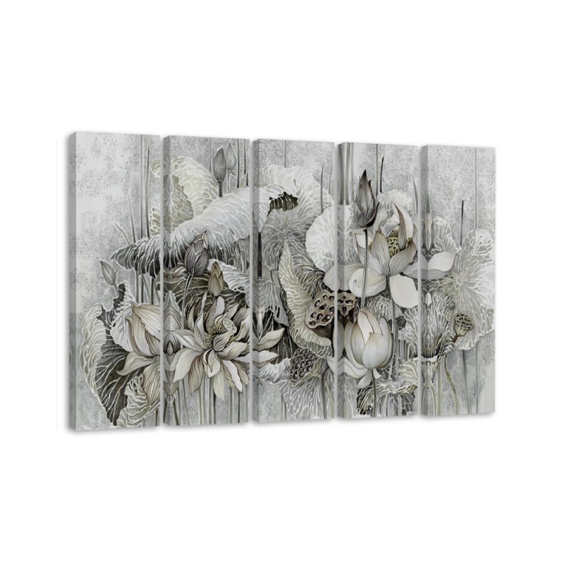 5-part painting for wall - Flowers of the sacred lotus | FEEBY