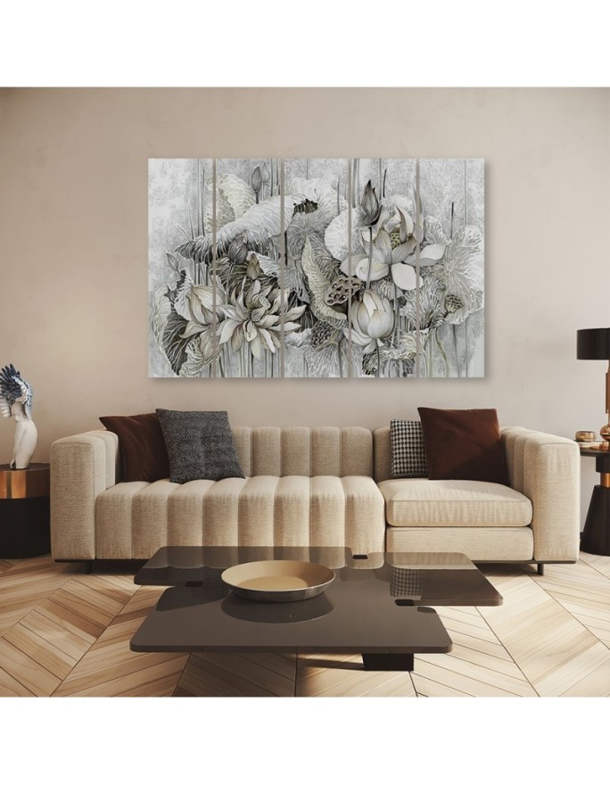 5-part painting for wall - Flowers of the sacred lotus | FEEBY
