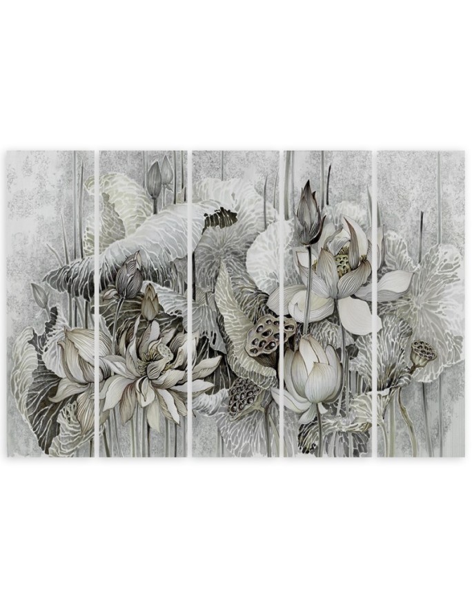 5-part painting for wall - Flowers of the sacred lotus | FEEBY