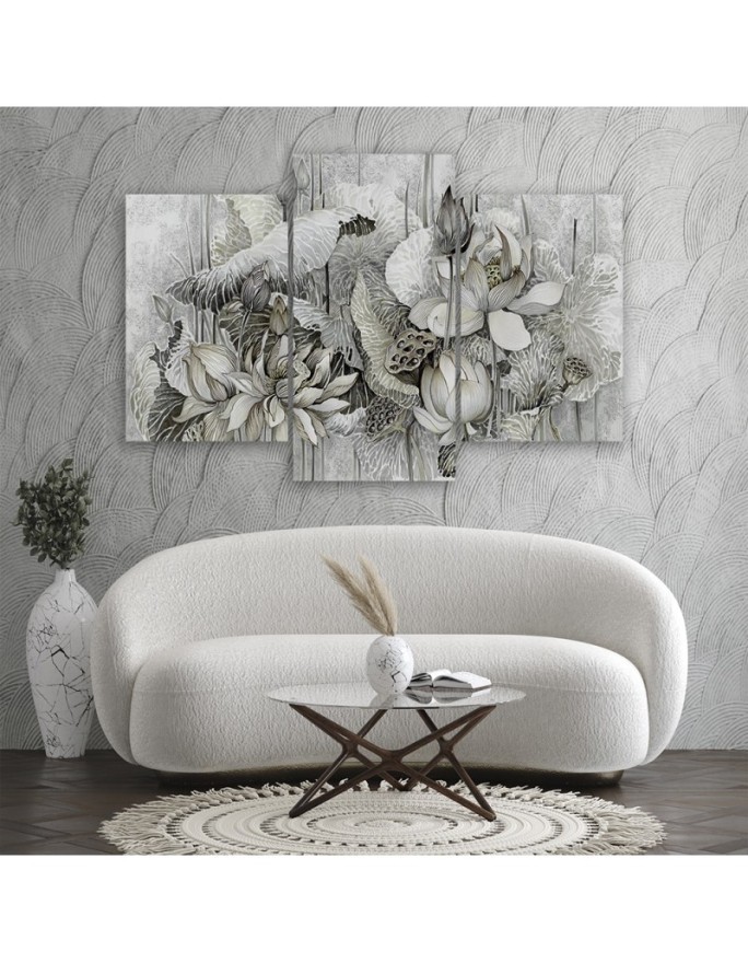 Triptych painting for living room - Lotus flowers | FEEBY