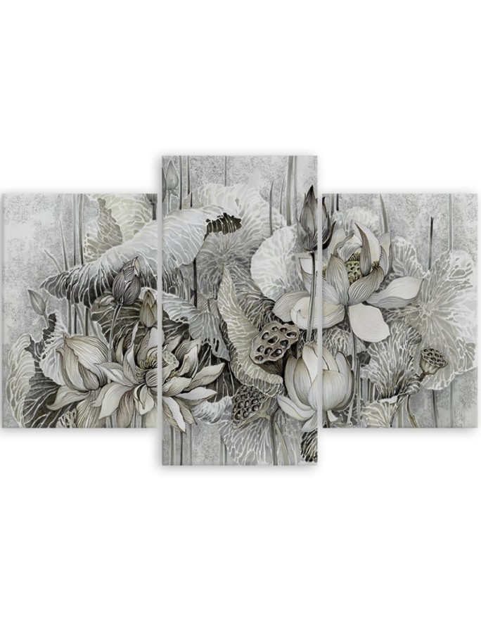 Triptych painting for living room - Lotus flowers | FEEBY