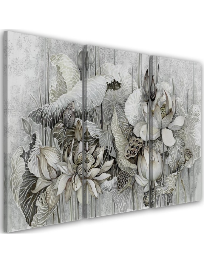 Triptych painting printed on canvas - Lotus flower painted | FEEBY