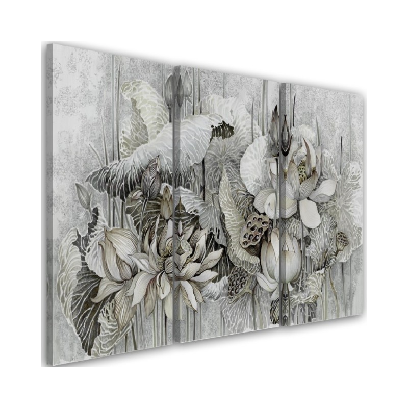 Triptych painting printed on canvas - Lotus flower painted | FEEBY