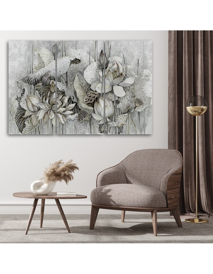 Triptych painting printed on canvas - Lotus flower painted | FEEBY