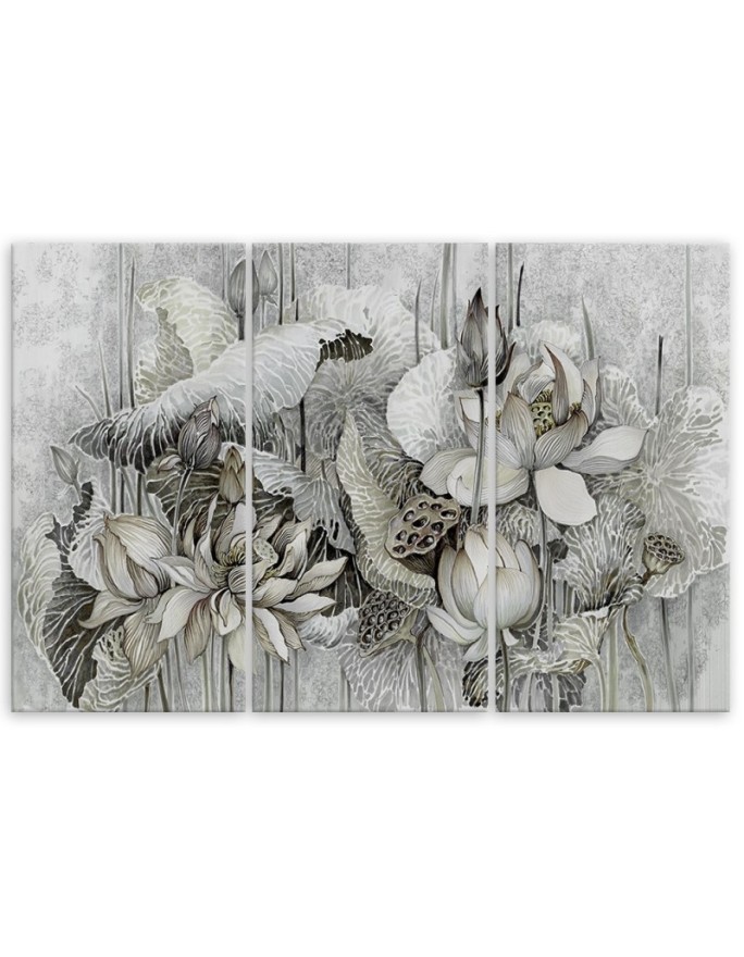 Triptych painting printed on canvas - Lotus flower painted | FEEBY
