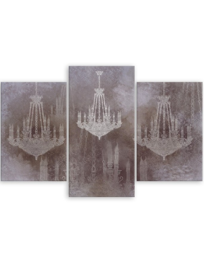 Triptych painting for living room, dining room - Vintage chandelier | FEEBY