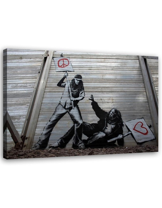 Teenage Canvas painting - Banksy room fight with love mural | FEEBY