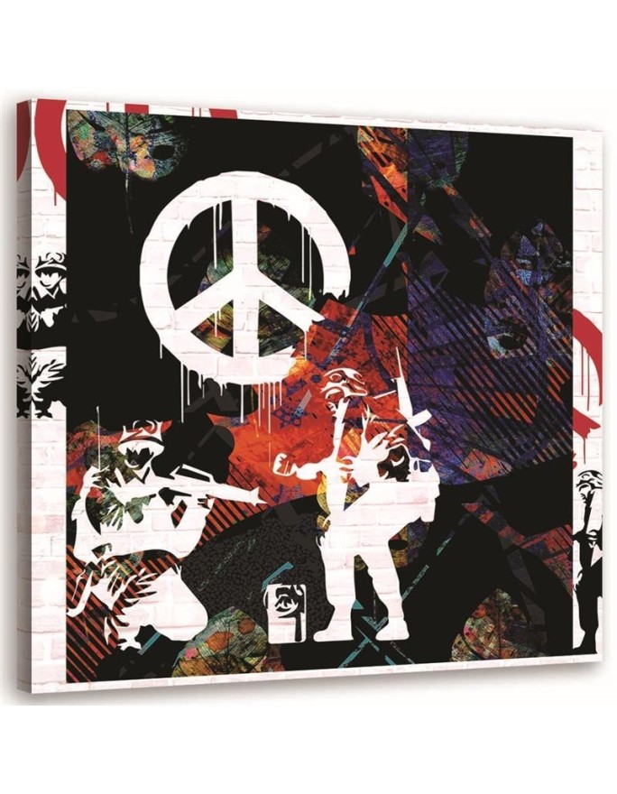 Modern Canvas painting for a room - Banksy Soldiers and peace sign | FEEBY