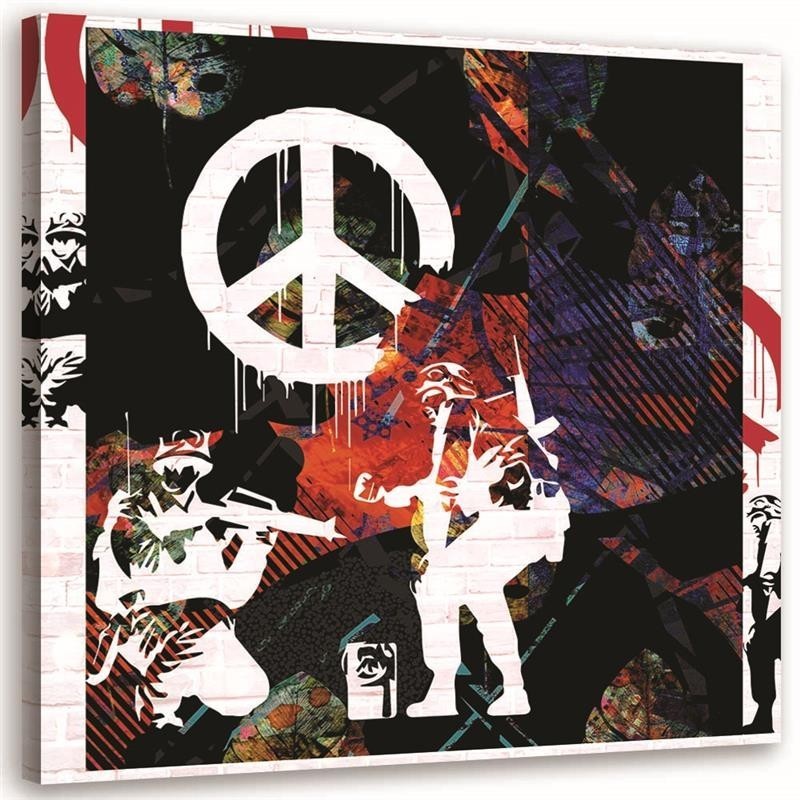Modern Canvas painting for a room - Banksy Soldiers and peace sign | FEEBY