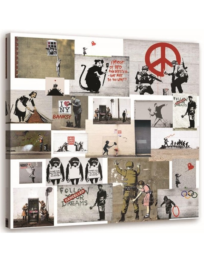 Banksy canvas paintings - Mural Collage Street Art | FEEBY