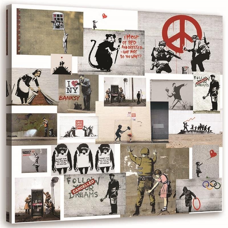 Banksy canvas paintings - Mural Collage Street Art | FEEBY