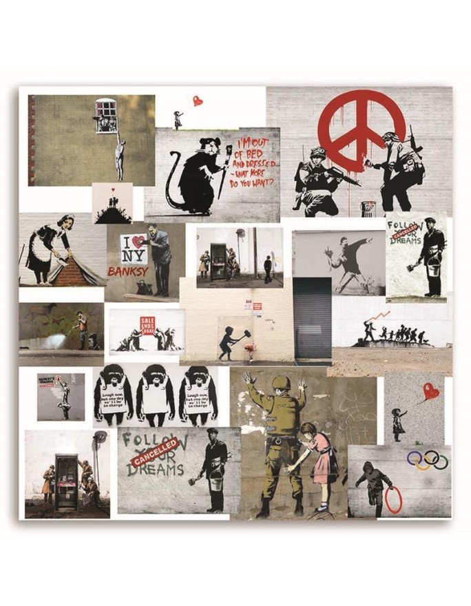 Banksy canvas paintings - Mural Collage Street Art | FEEBY