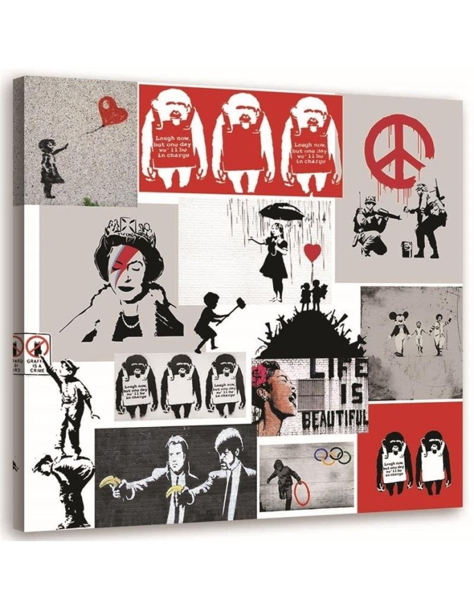 Painting Canvas  for a child's room - Mural Banksy artistic collage | FEEBY