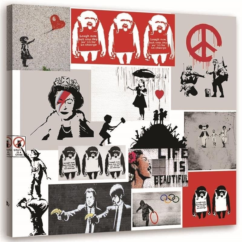 Painting Canvas  for a child's room - Mural Banksy artistic collage | FEEBY