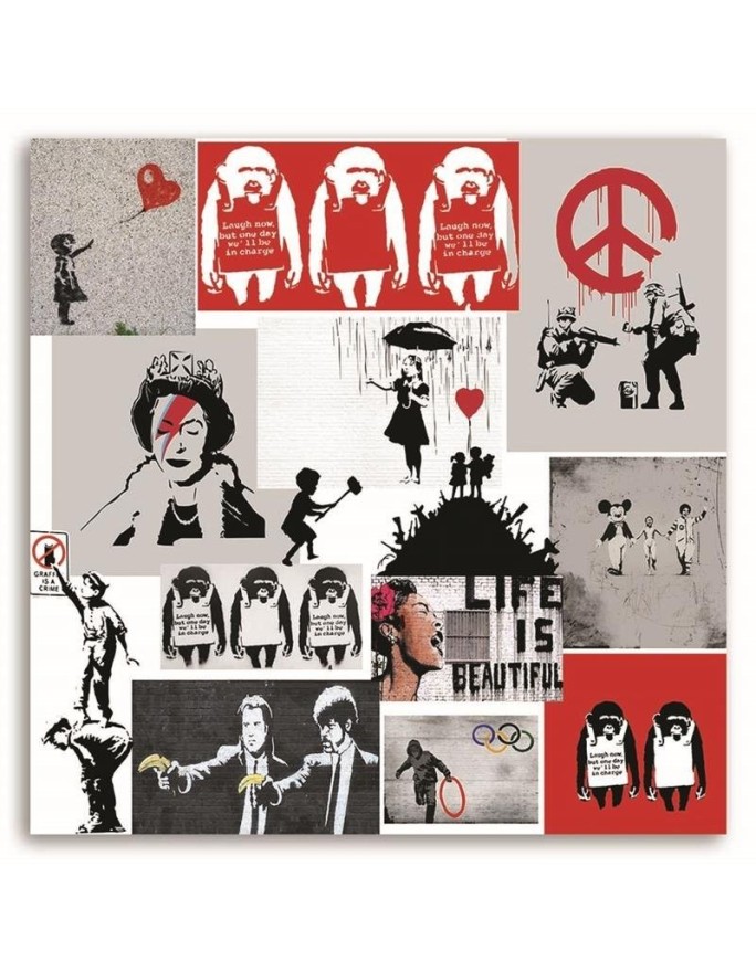 Painting Canvas  for a child's room - Mural Banksy artistic collage | FEEBY