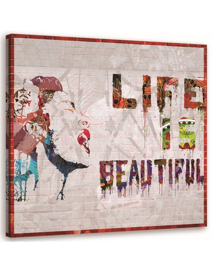 Decorative painting for wall - Banksy mural Life is beautiful | FEEBY