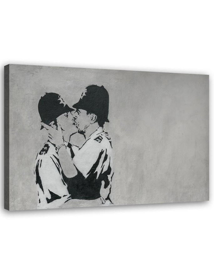Modern Canvas painting for room - Kissing policemen mural Banksy | FEEBY