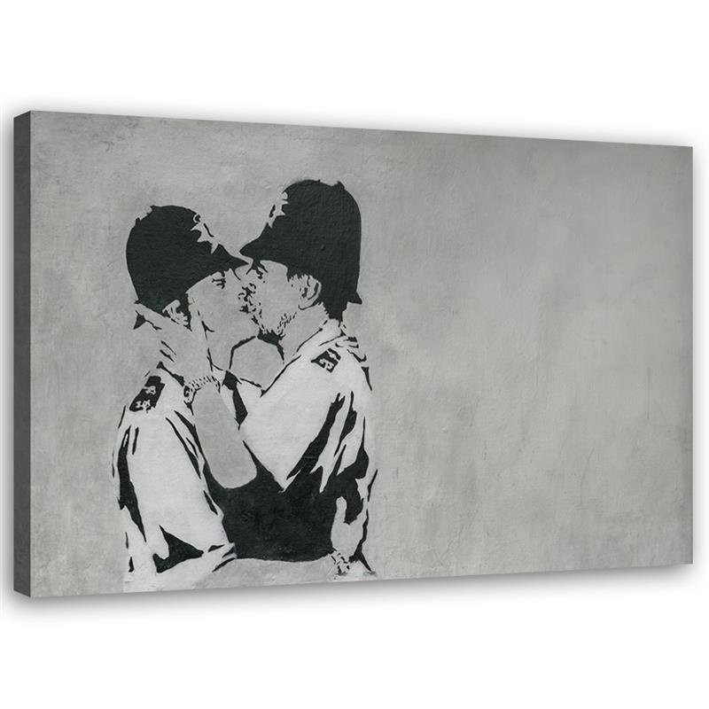 Modern Canvas painting for room - Kissing policemen mural Banksy | FEEBY