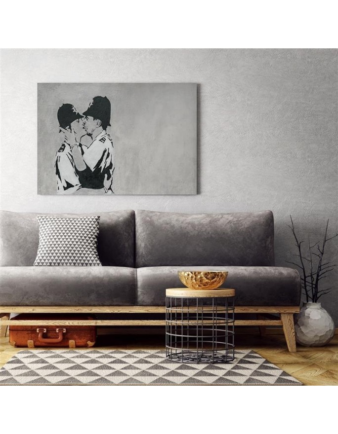 Modern Canvas painting for room - Kissing policemen mural Banksy | FEEBY