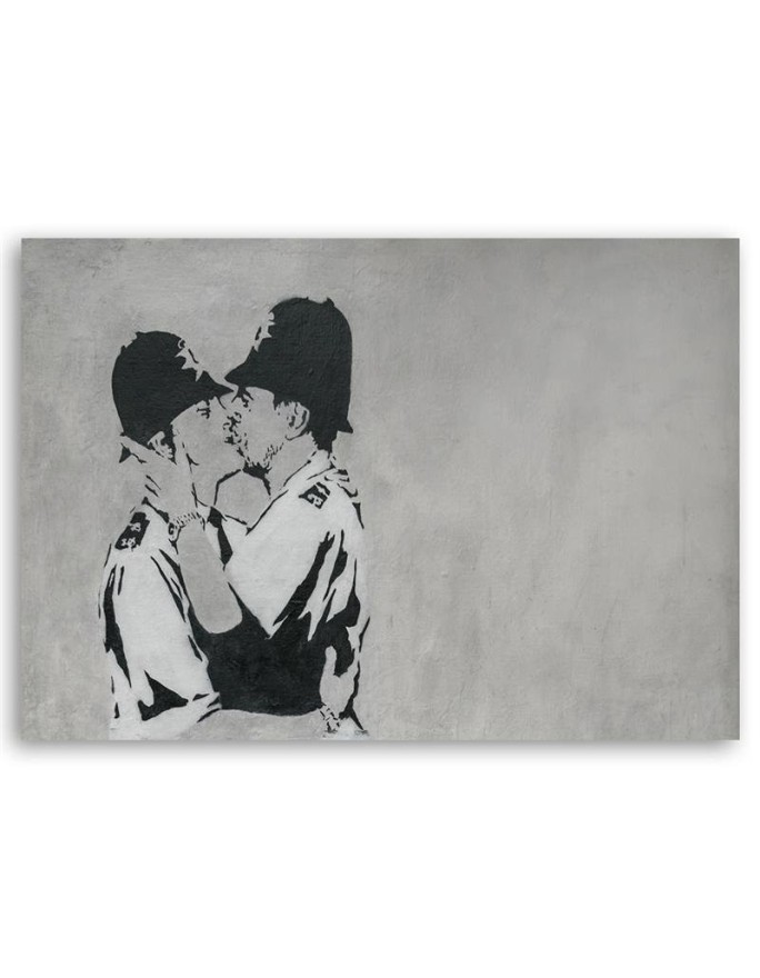 Modern Canvas painting for room - Kissing policemen mural Banksy | FEEBY