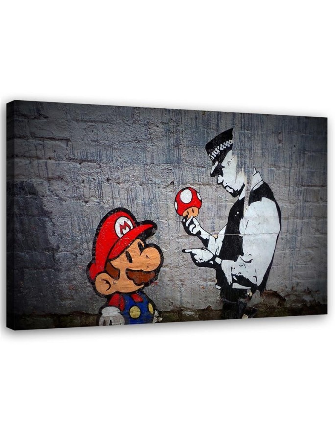 Banksy wall art painting - Policeman and Super Mario | FEEBY
