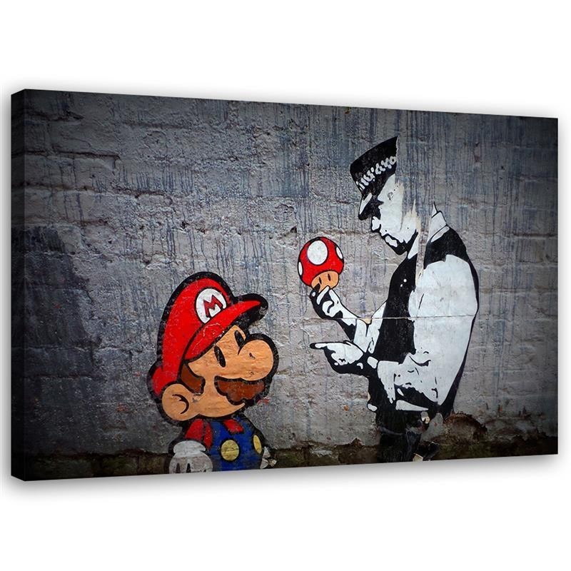 Banksy wall art painting - Policeman and Super Mario | FEEBY