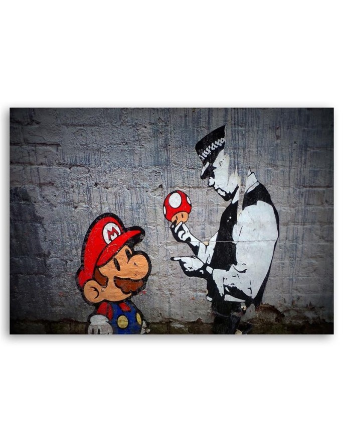 Banksy wall art painting - Policeman and Super Mario | FEEBY