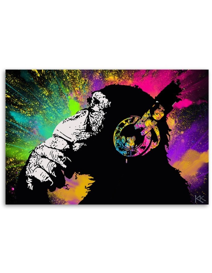 Modern painting for teenager's room - Banksy colourful monkey | FEEBY