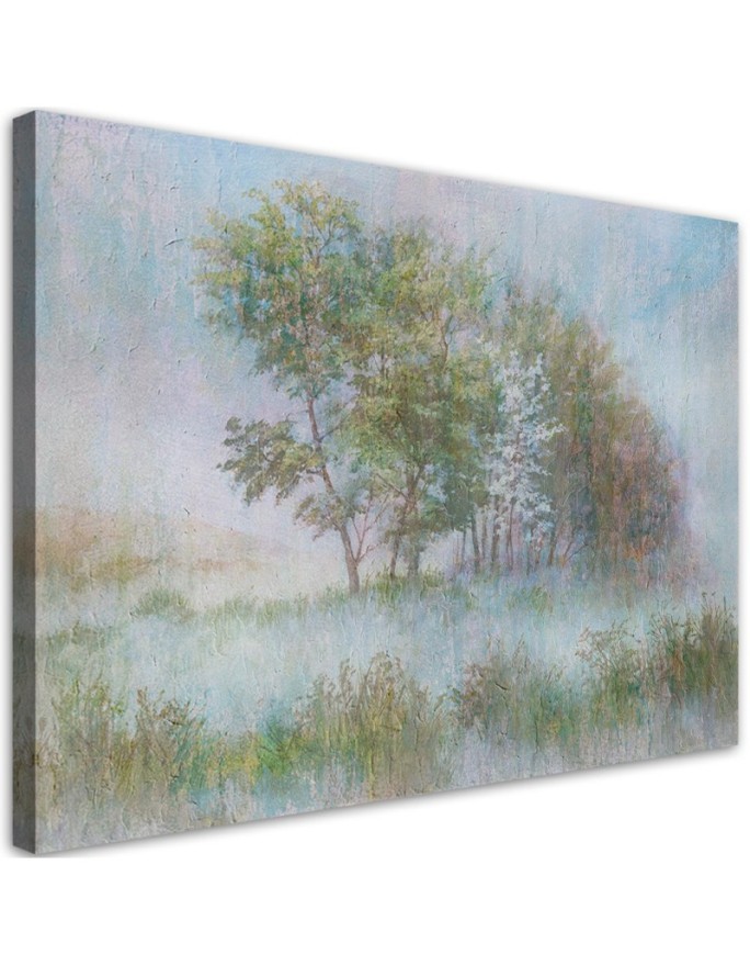 Boho Canvas painting for wall - Trees in a misty meadow | FEEBY