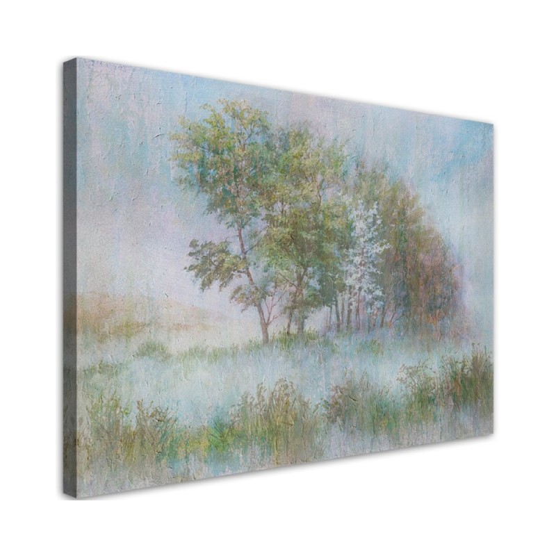 Boho Canvas painting for wall - Trees in a misty meadow | FEEBY