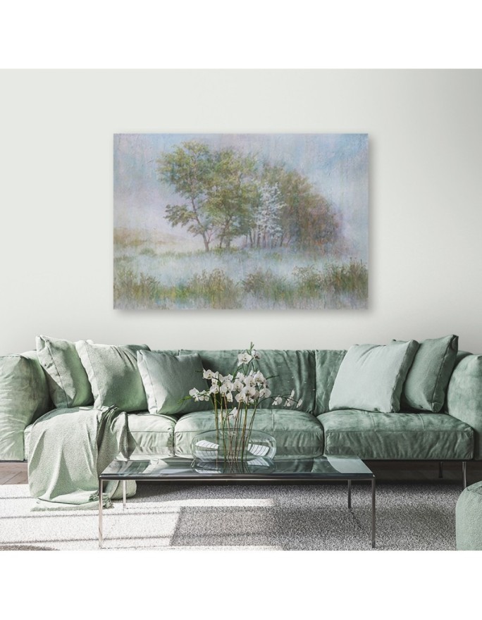 Boho Canvas painting for wall - Trees in a misty meadow | FEEBY