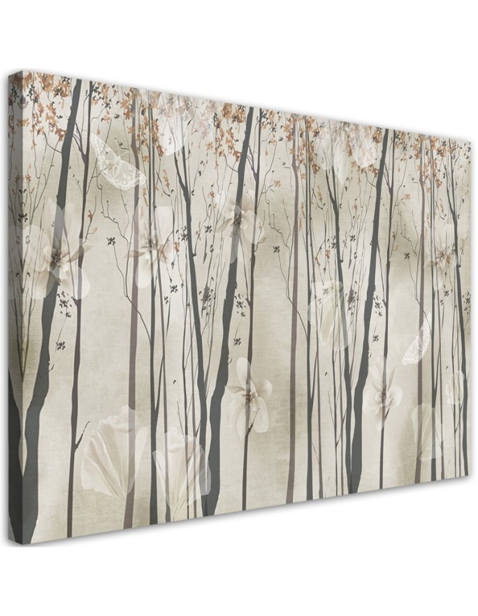 Interior Canvas painting for living room, office - Trees, flowers and butterflies | FEEBY