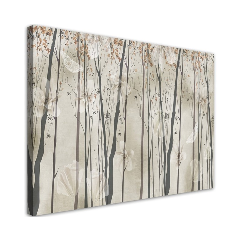 Interior Canvas painting for living room, office - Trees, flowers and butterflies | FEEBY