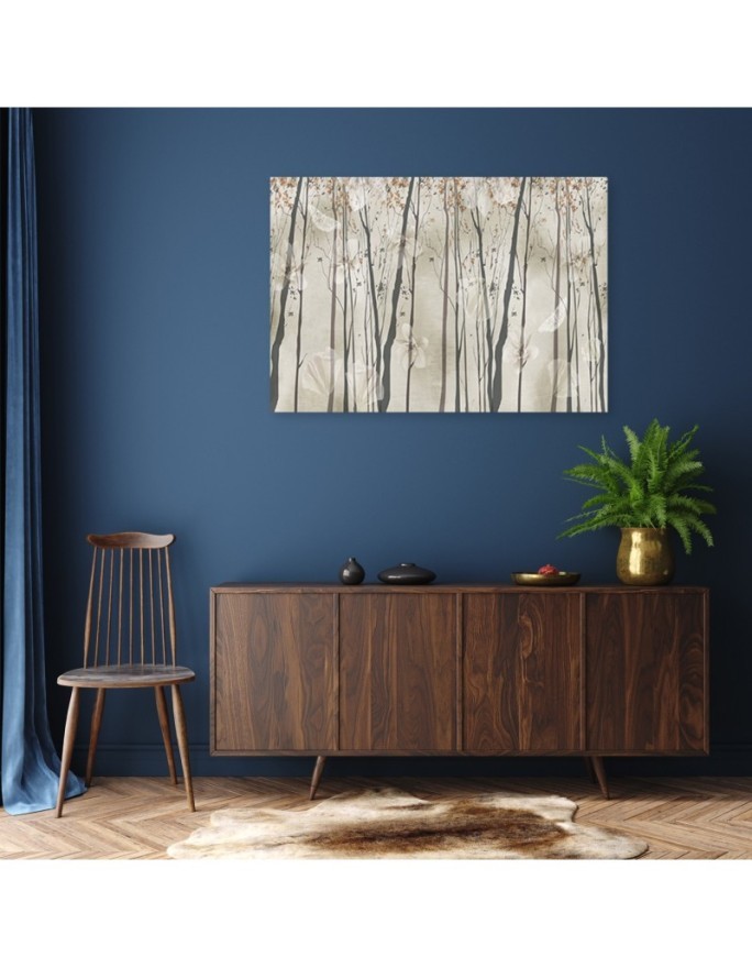Interior Canvas painting for living room, office - Trees, flowers and butterflies | FEEBY