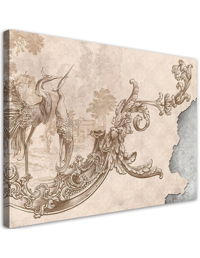 Modern Canvas painting - Wild birds and leaves on oriental fresco | FEEBY
