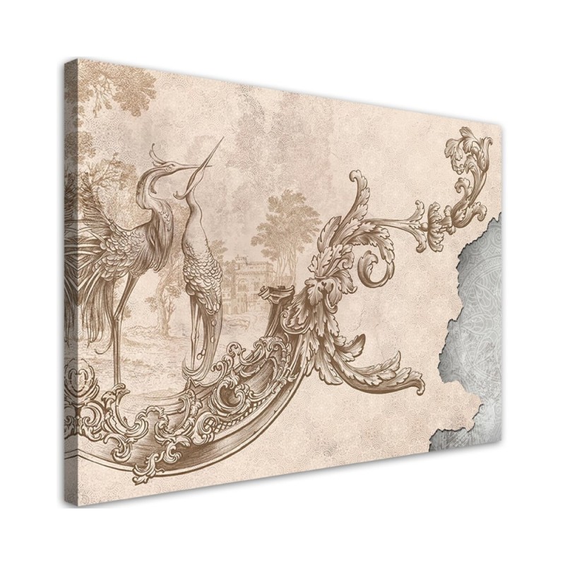 Modern Canvas painting - Wild birds and leaves on oriental fresco | FEEBY
